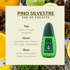 Pino Silvestre Original top notes blend bergamot and lemon for a refreshing start.