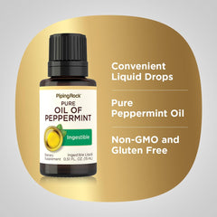 Piping Rock Peppermint Oil label shows lab-tested quality.