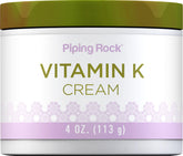 Piping Rock Vitamina K Crema en frasco de 4 onzas para hidratación suave.