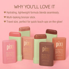 Muestra en mejilla de Pixi Bronce Iluminador da brillo natural