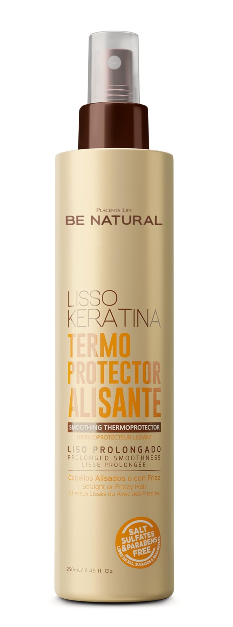 PLACENTA LIFE Lisso Keratina: botella visible, protección térmica para cabello y brillo suave