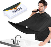 PLACHIDAY Beard Bib Apron neck-attachment shows quick setup for mess-free grooming.