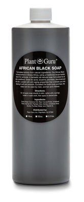 Plant Guru Jabón Negro Africano líquido en botella de 32 oz, limpieza suave para rostro y cuerpo.