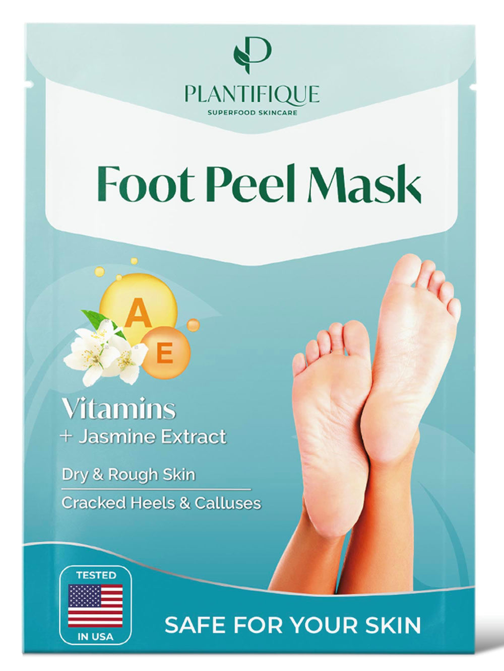 PLANTIFIQUE Mascarilla exfoliante para pies en envase, listo para iniciar el cuidado de tus pies.