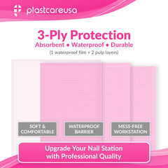 PlastCare USA disposable waterproof nail mat prevents seepage and makes cleanup easier.