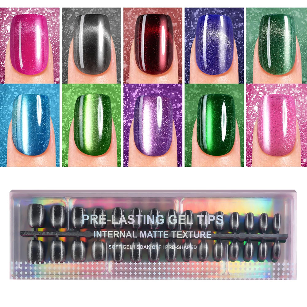 Uñas Plauva con efecto ojo de gato corto y brillo suave.