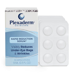 Plexaderm Rapid Reduction Eye Serum bottle closeup showing sleek packaging and smooth texture