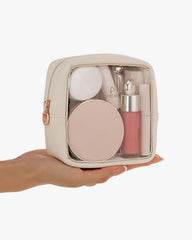 Pocmimut travel toiletry bag beige compact design for organized storage.
