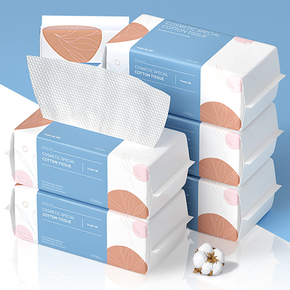 PoeticEHome soft dry wipe six-pack packaging, durable 100% cotton for gentle makeup removal.
