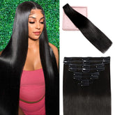 POGINJA clip-in extensions in 1B natural black provide instant length and volume.
