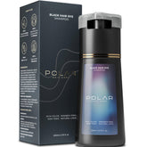 Polar Hair Care jet black dye shampoo in action for fast gray coverage.