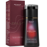 Polar Haircare red coloring shampoo bottle showing 3-in-1 color, cleanse, condition, dye.