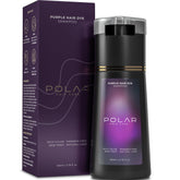 Polar Hair Care purple dye shampoo bottle shows gray coverage for vibrant tone