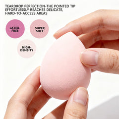 Polar Rabbit rounded-base sponge shown for even foundation blending across the face.