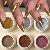 Polvo cromado para uñas oro rosa, brillo intenso para manicuras.