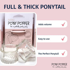 Pony Popper Mini Clip, vista trasera, agarre firme que sostiene coletas sin tirones.