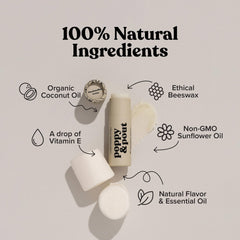 Poppy & Pout bálsamo labial en tubo cartón reciclable, diseño minimalista