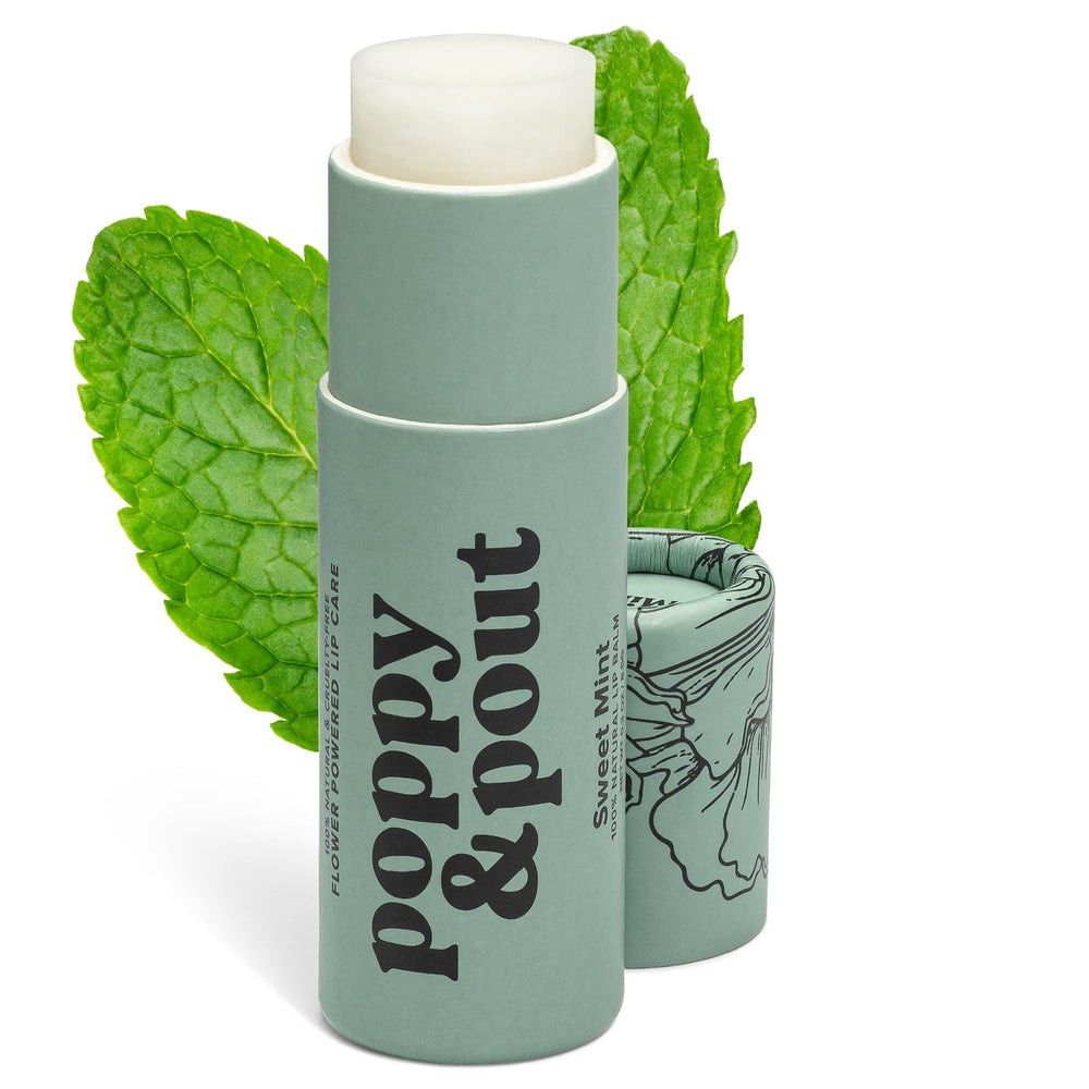 Bálsamo labial Poppy & Pout de Menta Dulce en tubo de cartón compostable