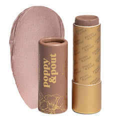 Poppy y Pout Faye tinte labial en tubo cartón, color natural para uso diario.