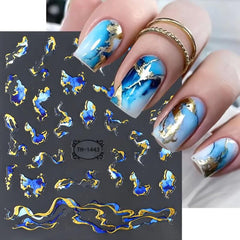 POWPOP abstract geometric metal stripe nails enhance shine and modern appeal.