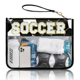 PPeen soccer gifts makeup bag with chenille patch front view, stylish travel companion