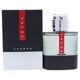 Prada Luna Rossa Carbon bottle close-up, premium masculine fragrance for everyday confidence.