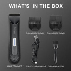Predyee Manscape Trimmer in shower demonstrates IPX7 waterproof design.