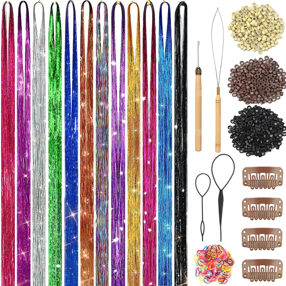 Prehot Hair Tinsel Kit with 3600 strands adds sparkling color for quick party-ready looks
