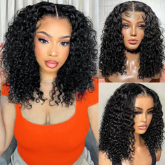 PREMAY deep wave bob wig, 14-inch front view, natural hairline for daily wear