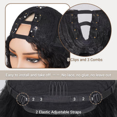 Glueless installation view of PREMPO V Part wig demonstrating secure fit.