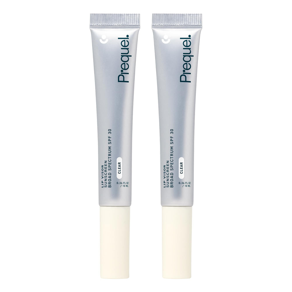 Prequel Skin Lip Visor clear balm tube provides SPF 30 protection and smooth moisture.