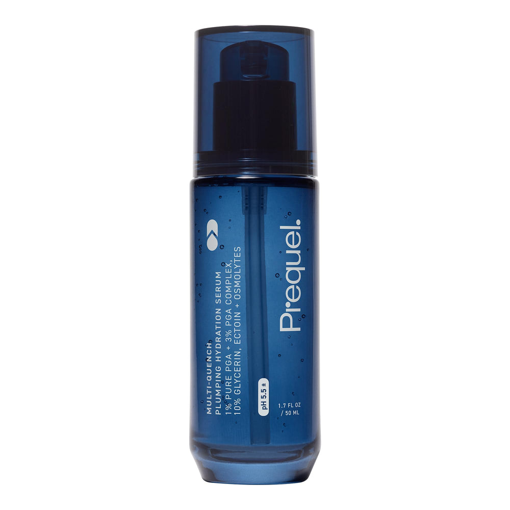 Prequel Skin Multi-Quench serum bottle delivering deep hydration for dry, sensitive skin.