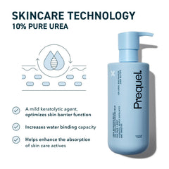 Cream texture close-up showing rich hydration from Prequel Skin Urea 10% lotion.