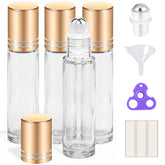 PrettyCare 4-pack 10ml roller bottles with clear glass for precise application.