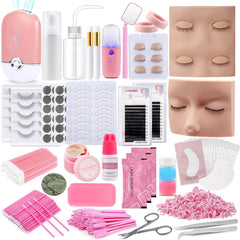 Pretty memory eyelash extension kit with two mannequin heads for realistic practice sessions