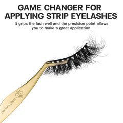 Pretty memory slim crescent tip lash tweezers for individual lashes.