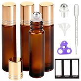 PrettyCare amber glass roller bottle 10ml for essential oils with UV protection.