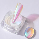 PrettyDiva Mermaid Chrome Powder bottle with iridescent nail finish for salon-style nails.