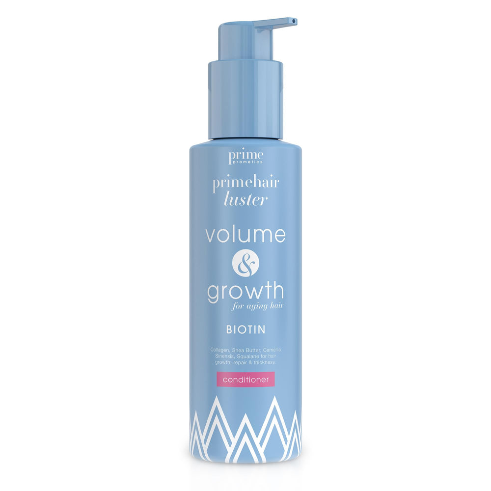 Prime Prometics PrimeHair Luster bottle showcasing sulfate-free formula for mature hair.