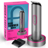 PRITECH pubic hair trimmer for women on a standing dock for easy charging