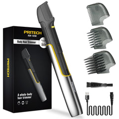 PRITECH Body Trimmer extendable arm reaches back for full-body grooming.