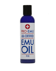 Pro Emú Aceite frasco de cuatro onzas, hidratación natural para piel y cabello.