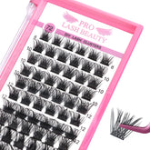 PRO LASHBEAUTY lash clusters tray showing 72 pieces for versatile DIY extensions.