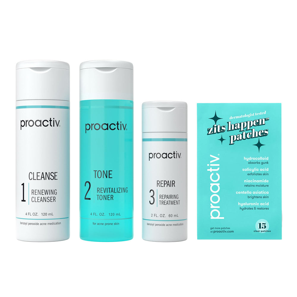 Proactiv 3 step kit face wash bottle showing cleansing action and impurities removal for clearer skin