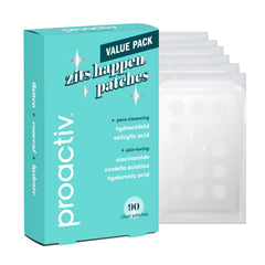 Proactiv Zits Happen patch close-up on skin for targeted blemish coverage.