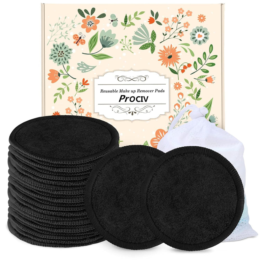 Prociv reusable makeup remover pads in black, soft bamboo-cotton texture.