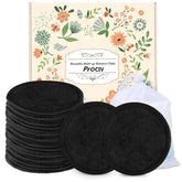 Prociv reusable makeup remover pads in black, soft bamboo-cotton texture.