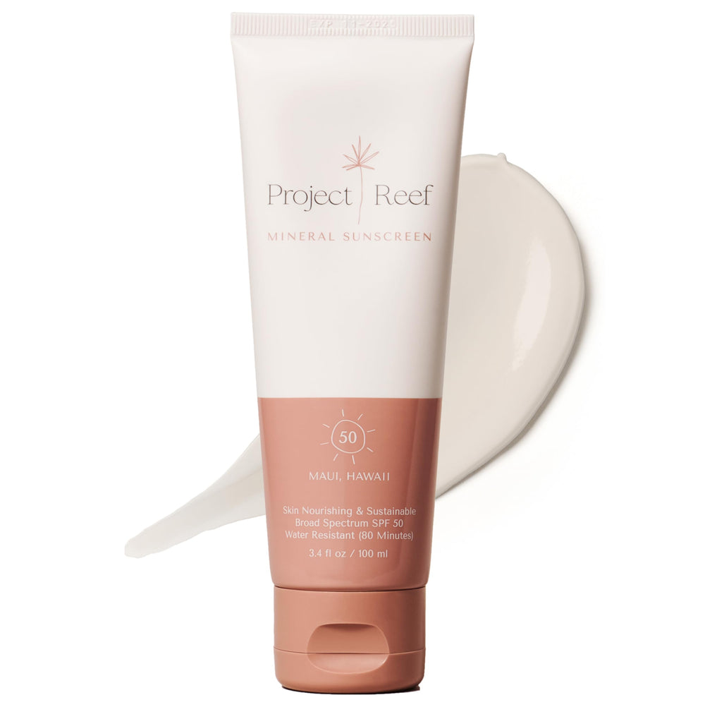 Project Reef SPF 50 mineral sunscreen bottle with reef-safe zinc oxide.