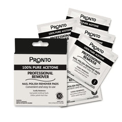 Pronto nail polish remover pads 10-pack, conveniently wrapped for salon or home use.