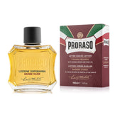 Proraso aftershave sandalwood bottle pour demonstrates quick, non-greasy hydration after shave